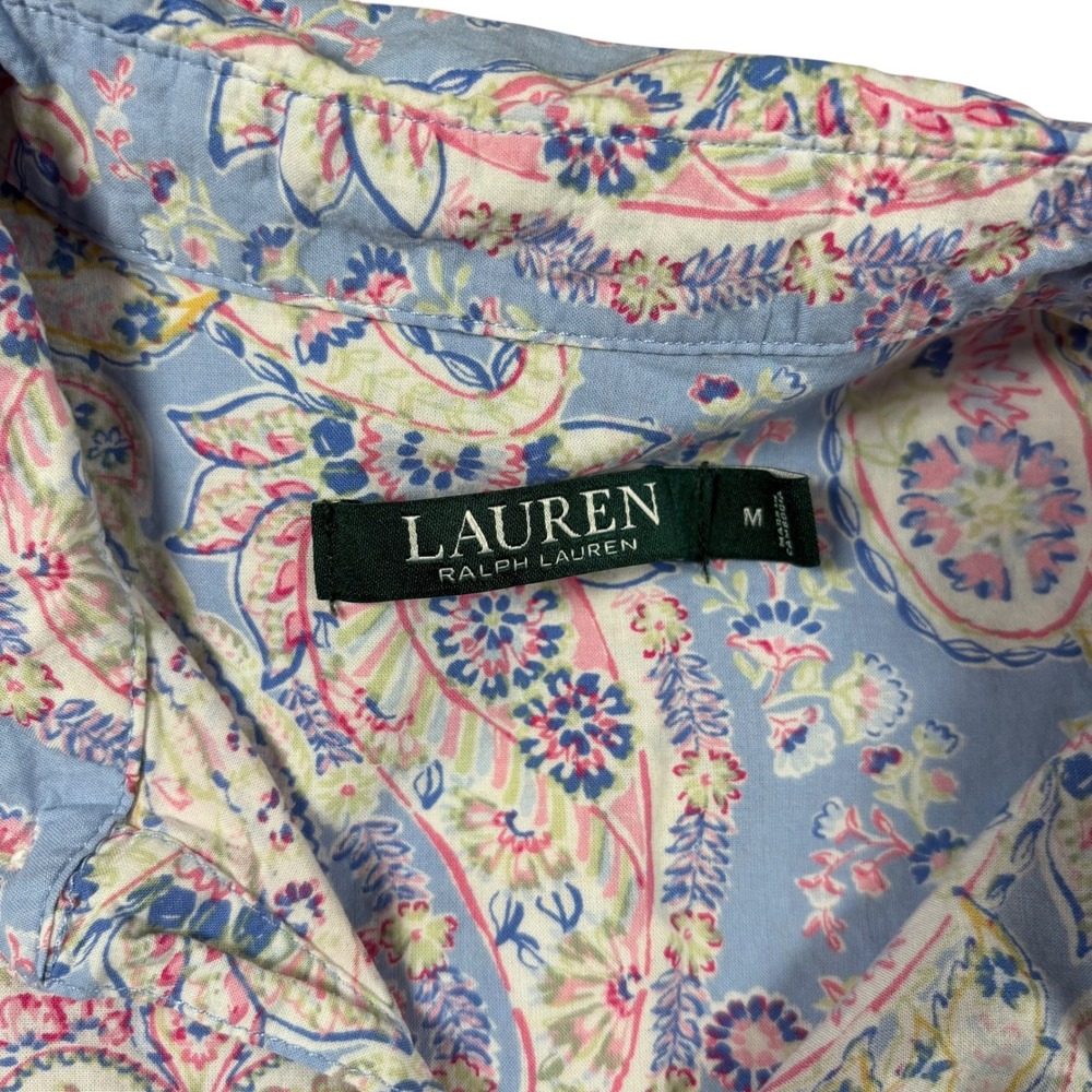 VTG Lauren Ralph Lauren Pajama 2pc Womens M Blue Paisley Cotton Blend PJs capri - Picture 5 of 12